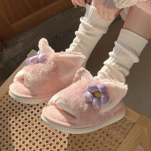 Coeur De Fille Mignon Renard Peluche Coton Pantoufles Dames Hiver Maison Antidérapant Sol Chaud