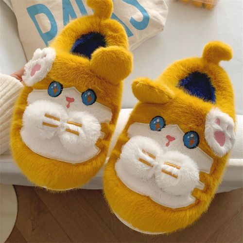 Doux Mignon Dessin Animé Petit Tigre Chaud Coton Pantoufles Femmes Automne Et Hiver Semelle Souple