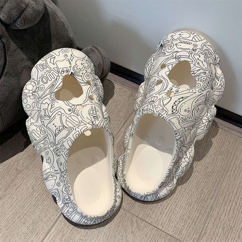 Chaussures Personnalisées De Soufflerie De Grande Rue Pantoufles Baotou Graffiti Semellespaisses Pour Femmes