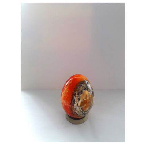 OEUF pierre onyx marbre albâtre roche géode collection minéralogique naturel sculptée années 50.60 FORME OVOÏDE taillée polie stries anneaux distinct minéral nuance couleur 7 cm BIBELOT UTIL BIEN ETRE
