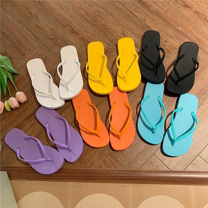 Tongs Plates Tongs De Couleur Unie Pour Femmes Pantoufles De... - 2