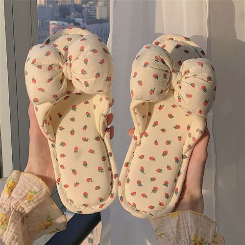 Four Seasons Pantoufles En Tissu De Lin Femme Mignon Girly Heart Bowknot Pantoufles