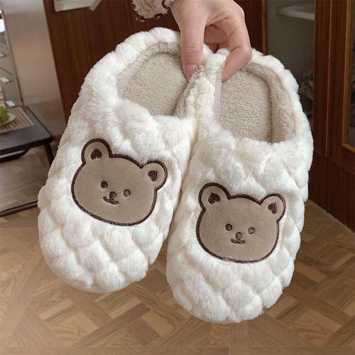 Dessin Animé Mignon Ours En Peluche Chaussures Femmes Hiver Chaud Baotou Coton Pantoufles