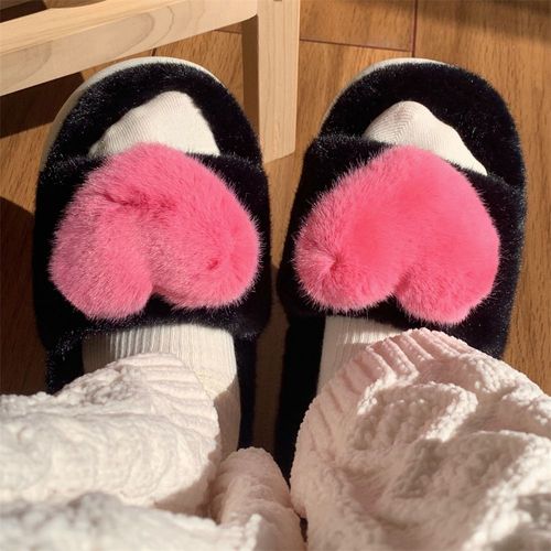 Pantoufles En Coton Doux Automne Et Hiver Pour Femmes Chambre Chaude Mignon Coeur Tridimensionnel