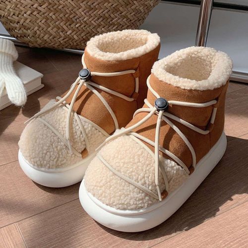 Chaussures De Pain Lacets Rétro Bottes De Neige Courtes Femmes Hiver Chaud Plus Velours Pantoufles En Cotonpais