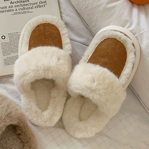 Style Rétro Coréen Couleur Contrastée Baotou Coton Pantoufles Femmes Hiver Maison Chambre Chaud Chaussures À Semelles Souples