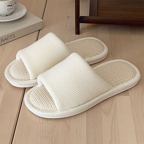 Sandales En Coton Et Lin Absorbant La Transpiration Pour Filles Pour Quatre Saisons Avec Des Pantoufles En Lin Gaufré Silencieux De Couleur Pure