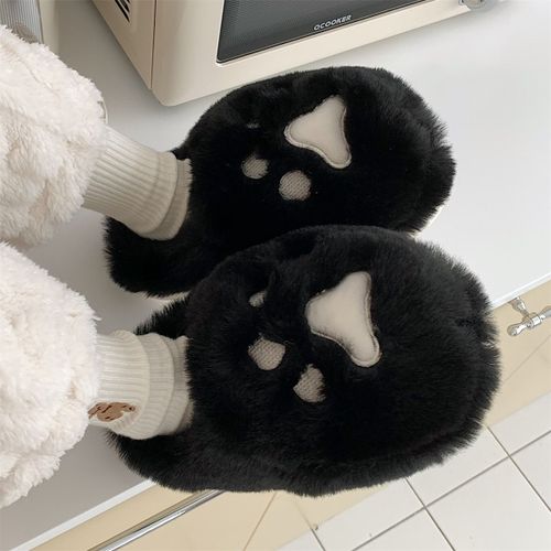 Hiver Fille Doux Coeur Mignon Chat Griffes Chaud Coton Pantoufles Demi-Pack Talon Peluche Chaussures Femmes