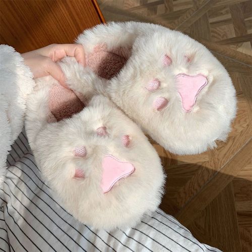 Hiver Fille Doux Coeur Mignon Chat Griffes Chaud Coton Pantoufles Demi-Pack Talon Peluche Chaussures Femmes