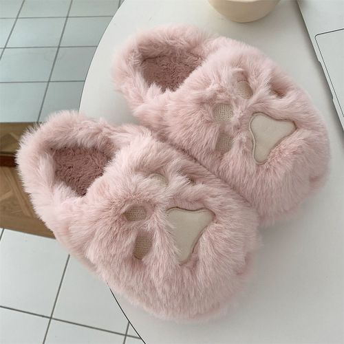 Hiver Fille Doux Coeur Mignon Chat Griffes Chaud Coton Pantoufles Demi-Pack Talon Peluche Chaussures Femmes