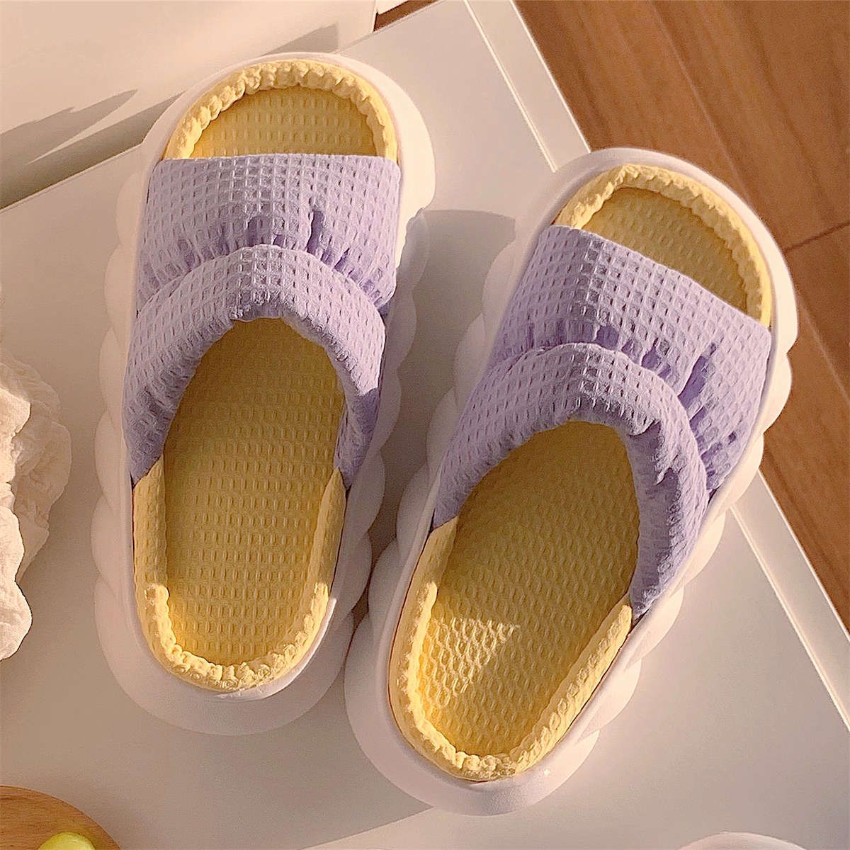 Bonbons Couleur Coton Lin Pantoufles Femme Chambre Muet Doux...