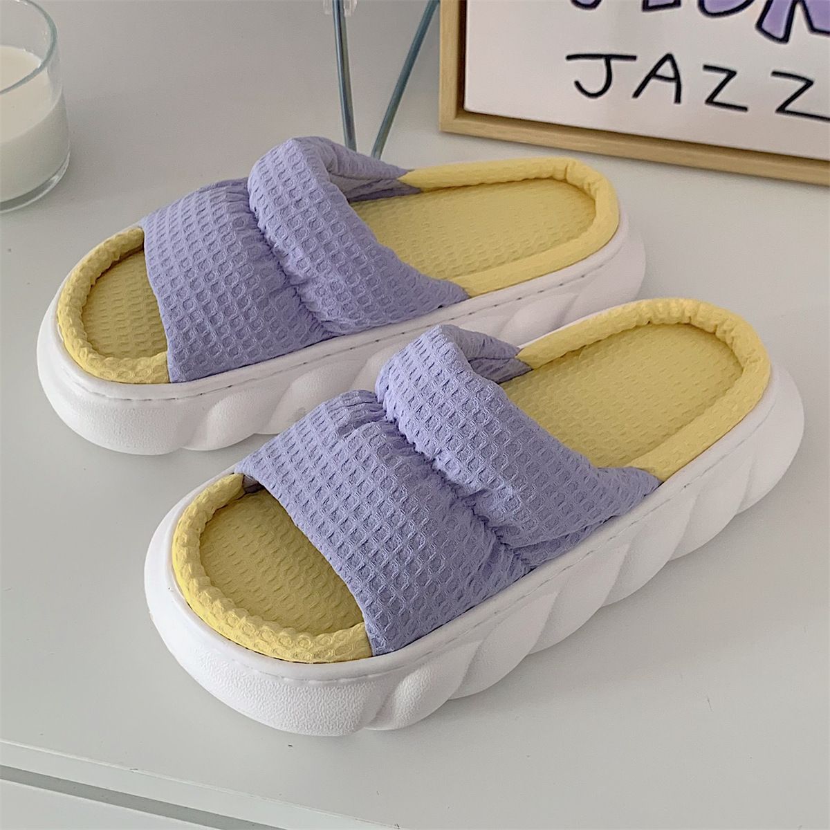 Bonbons Couleur Coton Lin Pantoufles Femme Chambre Muet Doux... - 2