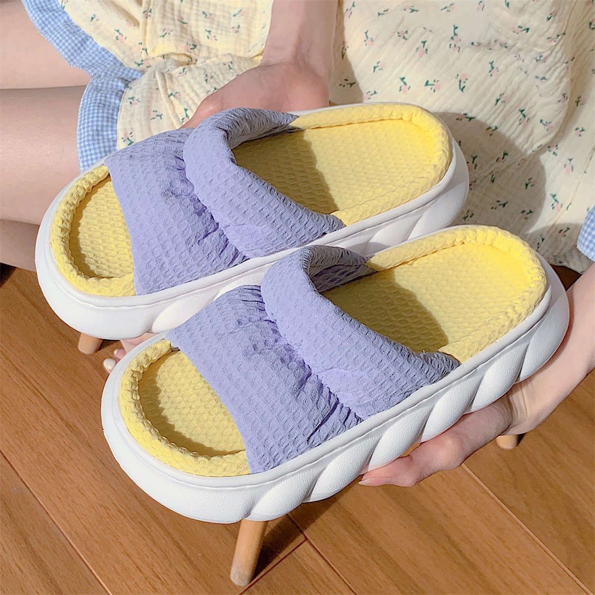 Bonbons Couleur Coton Lin Pantoufles Femme Chambre Muet Doux... - 3