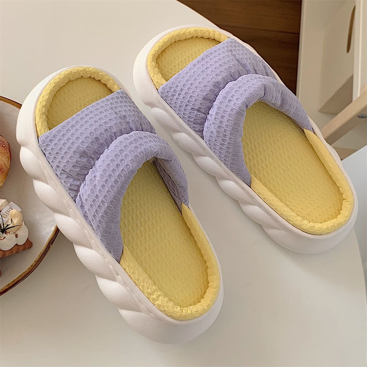 Bonbons Couleur Coton Lin Pantoufles Femme Chambre Muet Doux... - 4