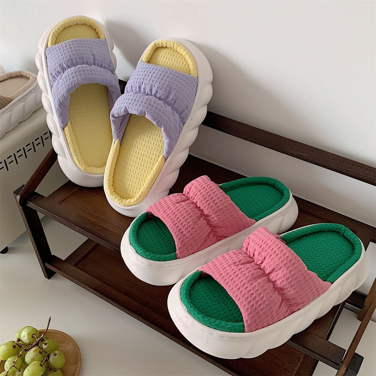 Bonbons Couleur Coton Lin Pantoufles Femme Chambre Muet Doux... - 6