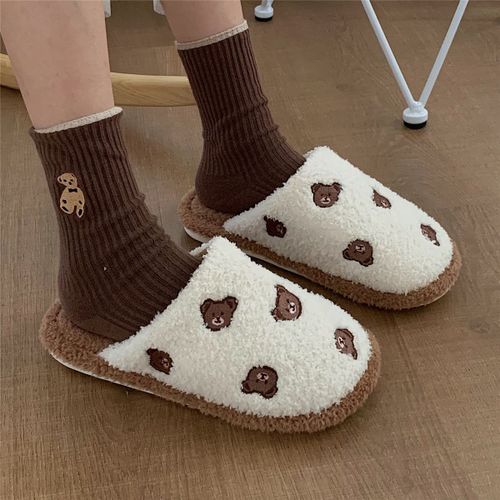 Mignon Fille Coeur Ours Coton Pantoufles Femmes Hiver Baotou Chaud Ménage Peluche Coton Chaussures
