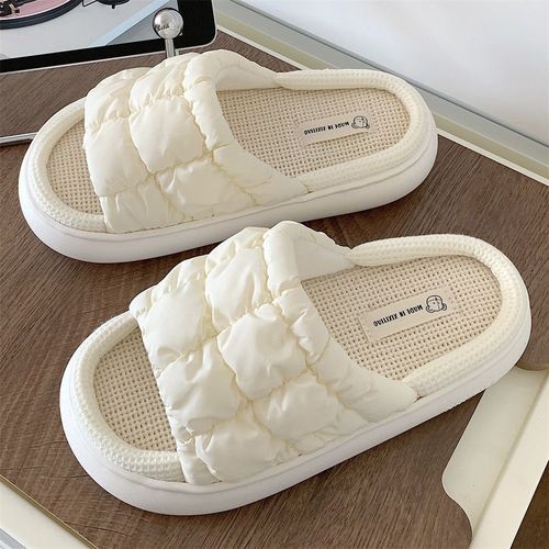 Pantoufles En Lin Soufflé Doux Pour Chambre À Coucher Maison Pantoufles À Semelle Souple À Carreaux De Couleur Unie