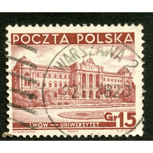 Timbre Oblitéré Poczta Polska, Lwow - Uniwersytet, Borowski, Gr 15