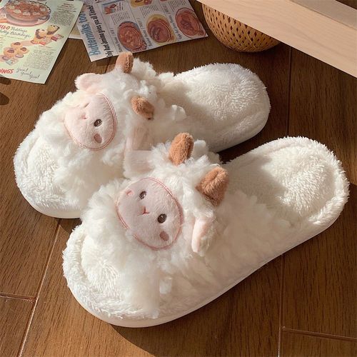 Chaussures De Fourrure De Ménage Antidérapantes Pour Femmes Automne Et Hiver Chaud Mignon Mouton Laine Polaire Mot Coton Pantoufles