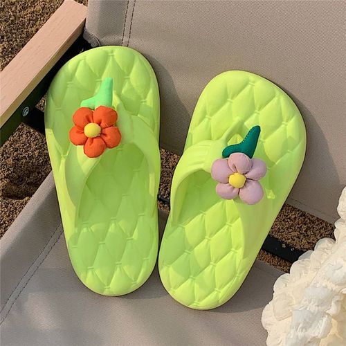 Style Féminin Fille Coeur Fleur Tongs Semelle Épaisse Tongs Plage Pantoufles