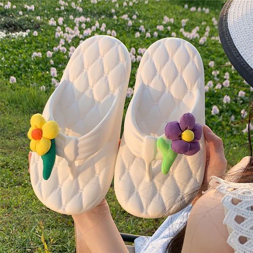 Style Féminin Fille Coeur Fleur Tongs Semelle Épaisse Tongs Plage Pantoufles