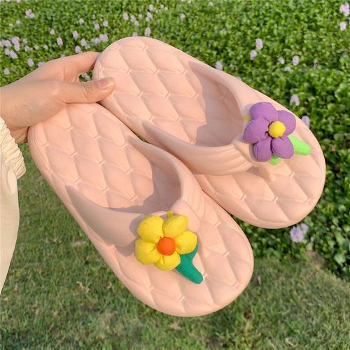 Style Féminin Fille Coeur Fleur Tongs Semelle Épaisse Tongs Plage Pantoufles