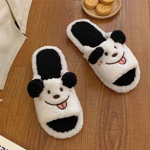 Les Filles D'hiver Utilisent Des Chaussures En Peluche De Chiot Mignon De Dessin Animé Dortoir Fille Coeur Un Mot Pantoufles En Coton