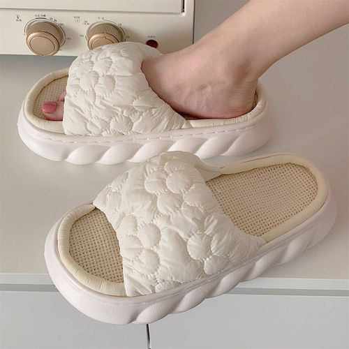 Sandales Et Pantoufles En Lin Fleuri Fille Coeur Chambre À Coucher Doux Fond Épais Coton Lin Pantoufles Femme