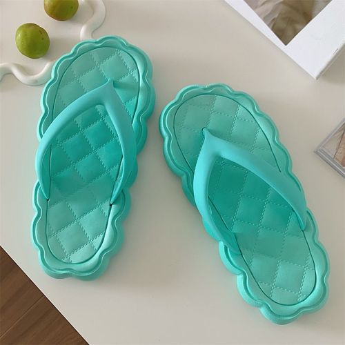 Sandales Et Pantoufles À Pincées Pour Femmes De Couleur Pure, Vacances À La Mer, Tongs À Fond Souple
