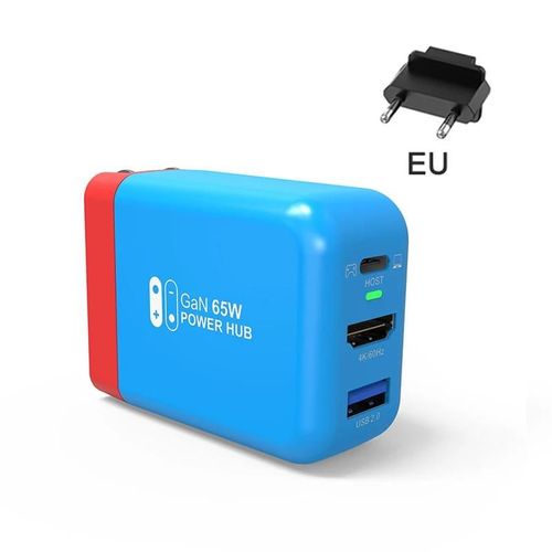Prise Ue Bleue - Station D'accueil Portable Compatible Hdmi Pour Nintendo Switch, Chargeur Usb C, Alimentation 4k, S6, 65w Gan, Ordinateur Portable, Ipad, Téléphone Intelligent