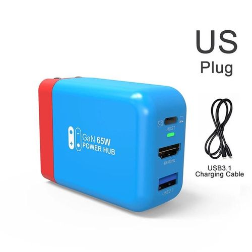 Bleu Us Avec Câble - Station D'accueil Portable Compatible Hdmi Pour Nintendo Switch, Chargeur Usb C, Alimentation 4k, S6, 65w Gan, Ordinateur Portable, Ipad, Téléphone Intelligent