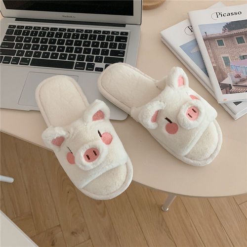 Chaussons En Coton Femme Dessin Animé Mignon Fille Coeur Avec Un Mot Pantoufles En Fourrure Hiver