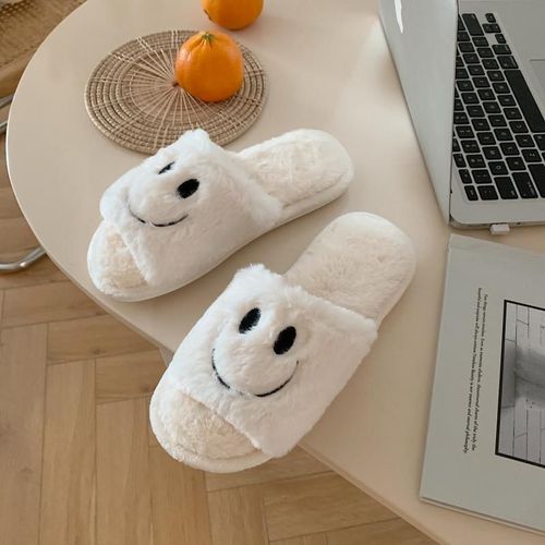 Dessin Animé Mignon Souriant Visage Coton Pantoufles Femmes Automne Et Hiver Chaud Ménage Coton Pantoufles