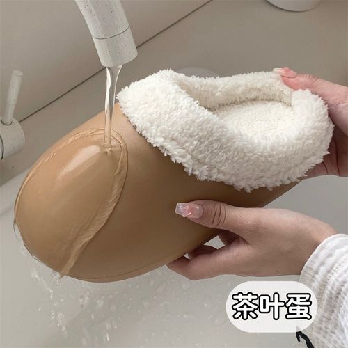 Couleur Unie Imperméable L'eau Fond Souple Coton Pantoufles Filles Hiver Maison Chaud Peluche Velours Oeuf D'oie Chaussures