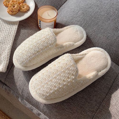 Pantoufles En Coton D'automne Et D'hiver Pour Femmes Retro Plaid Baotou Warm Plush