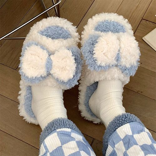 Pantoufles En Coton Avec N¿Ud Chaud Pour Fille, Automne Et Hiver