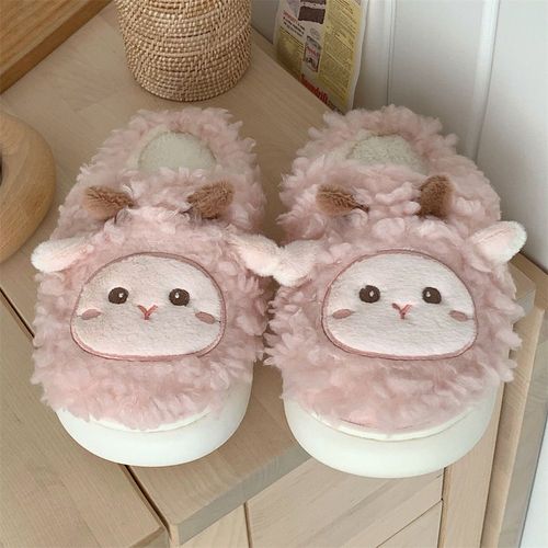 Chaussons En Coton D'agneau Doux Et Mignons Dames Hiver Maison Sol Chaud Chaussures En Fourrure Baotou Semellespaisses