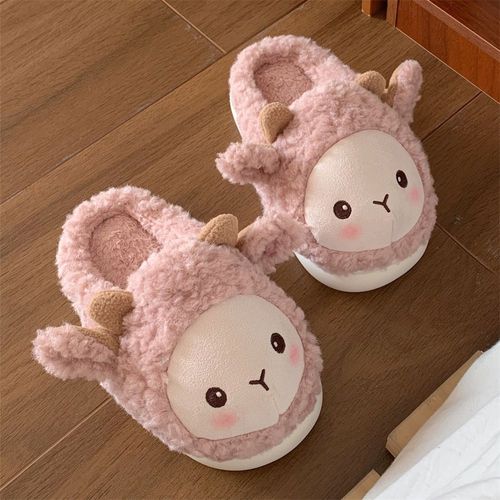 Hiver Maison Chambre Sol Chaud Semelle Souple Pantoufles Dessin Animé Mignon Petit Mouton Coton Pantoufles Dame