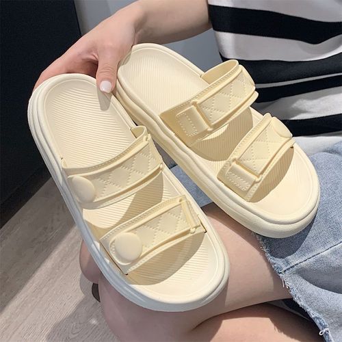 Sandales Et Pantoufles De Salle De Bain À Fond Épais Et Doux Pour Femmes, Pantoufles Créatives À Double Boucle De Ceinture