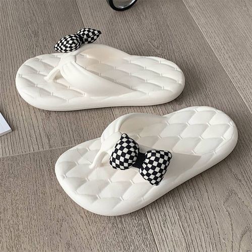 Tongs À Damier Femmes Vacances À La Mer Sandales Et Pantoufles De Plage Douces