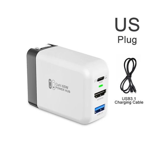 Blanc Us Avec Câble - Station D'accueil Portable Compatible Hdmi Pour Nintendo Switch, Chargeur Usb C, Alimentation 4k, S6, 65w Gan, Ordinateur Portable, Ipad, Téléphone Intelligent