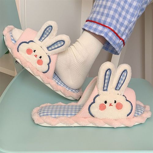 Femme Printemps Mignon Fille Coeur Lapin Lin Sandales Chambre Quatre Saisons Muet Coton Lin Pantoufles