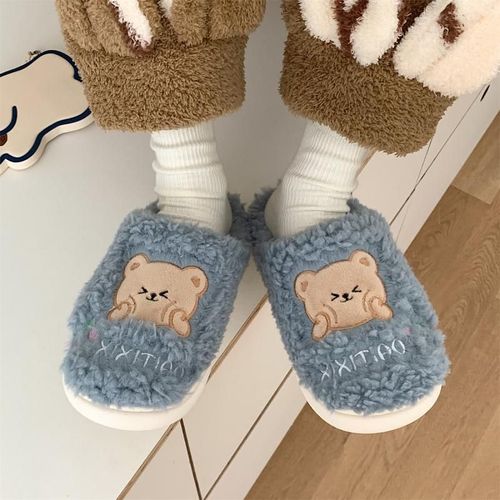 Ours Fille Automne Et Hiver Baotou Mignon Fille Coeur Coton Pantoufles Avec Peluche Chaude