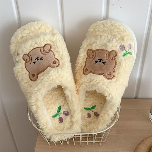 Ours Fille Automne Et Hiver Baotou Mignon Fille Coeur Coton Pantoufles Avec Peluche Chaude