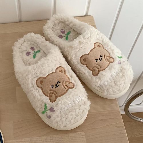 Ours Fille Automne Et Hiver Baotou Mignon Fille Coeur Coton Pantoufles Avec Peluche Chaude