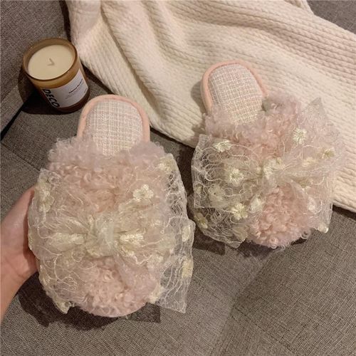 Pantoufles En Coton Femmes Hiver Fille Coeur Chaud En Peluche Baotou Pantoufles En Peluche