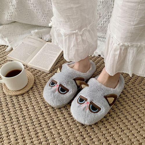 Pantoufles En Coton D'hiver Dessin Animé Mignon Pantoufles En Coton Peluche Chaud Femmes