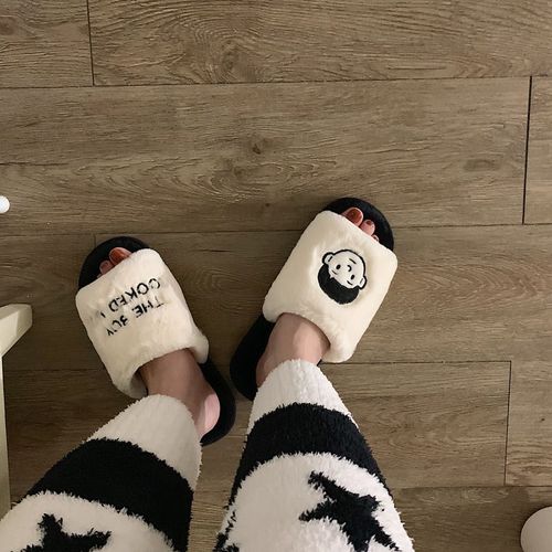 Chaussures En Coton De Style Harajuku Dessin Animé Tête Mignonne Pantoufles En Coton Chaud Pantoufles Pour Femmes