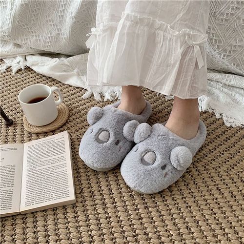 Dessin Animé Mignon Filles Coeur Peluche Coton Pantoufles Femmes Automne Et Hiver Chaud Coton Chaussures Femmes Pantoufles