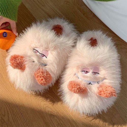 Dessin Animé Mignon Petit Monstre Baotou Coton Pantoufles Hiver Fille Coeur Maison Semelle Souple Chaud Coton Chaussures